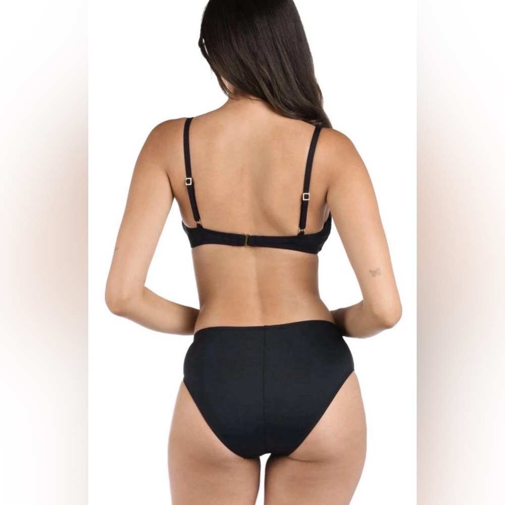 La Blanca Island Goddess Over The Shoulder Wrap Top Bra Black size 12 black - Picture 2 of 6